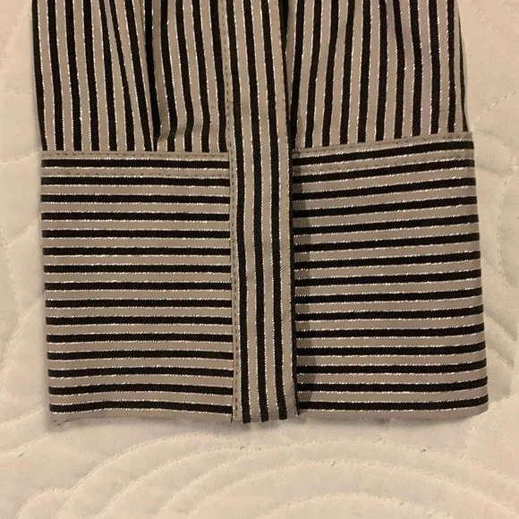 LAFAYETTE 148 NY Stripe Shimmer Button Down Long Sleeve Blouse Black Beige SZ 10 - Picture 3 of 16